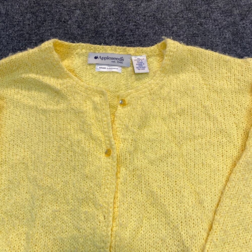 Vintage Appleseeds Womens XL Hand Loomed Yellow Acrylic Granny Cardigan Sweater - Picture 2 of 7